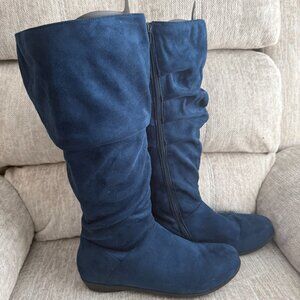 Comfortview "Alanis" Sapphire Blue Faux Suede Tall Wide Calf Riding Boots 10ww